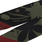 Hermes "Bouquet Final" Vert Loden and Black Fringe Silk Twilly - Thumbnail View 3