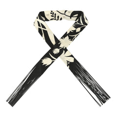 Hermes "Bouquet Final" Cream and Black Fringe Silk Twilly