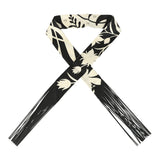 Hermes "Bouquet Final" Cream and Black Fringe Silk Twilly - Thumbnail View 1