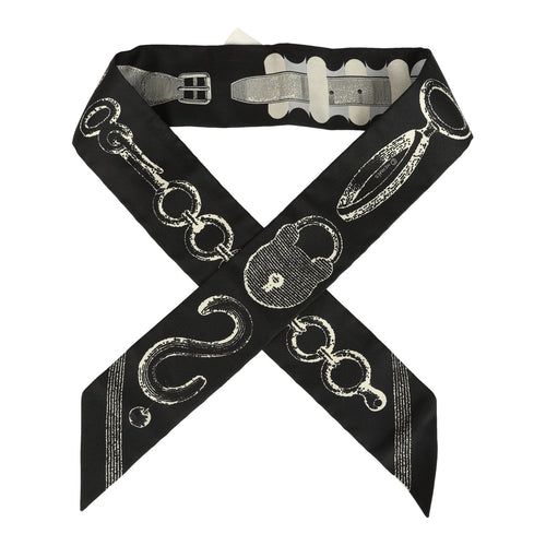 Hermes "Inventaire Poetique De Brides A Bloc" Gris, Creme and Black Multi Silk Twilly