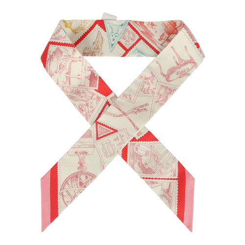 Hermes "Le Philateliste Du Faubourg" Rose and Rouge Multi Silk Twilly Pair