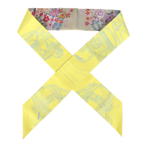 Hermes "Brides De Gala En Fleurs" Mastic, Jaune Vif, Multi Silk Twilly Pair
