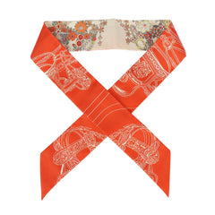Hermes "Brides de Gala En Fleur" Vanille, Orange and Kaki Multi Silk Twilly Pair