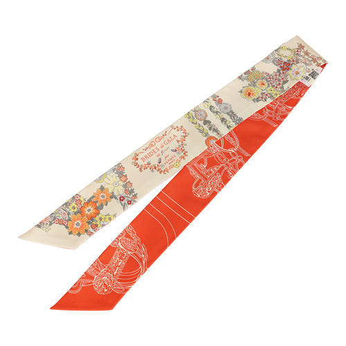 Hermes "Brides de Gala En Fleur" Vanille, Orange and Kaki Multi Silk Twilly Pair