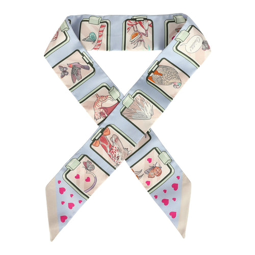 Hermes "Story" Bleu Pale, Rose & Vert Silk Twilly