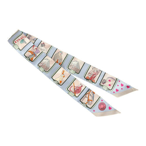 Hermes "Story" Bleu Pale, Rose & Vert Silk Twilly