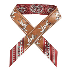 Hermes "Cheval De Coeur Bandana" Caramel, Terre De Sienne and Blanc Multi Silk Twilly Pair