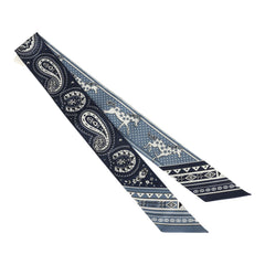 Hermes "Cheval De Coeur Bandana" Blue Jean, Marine and Blanc Multi Silk Twilly Pair