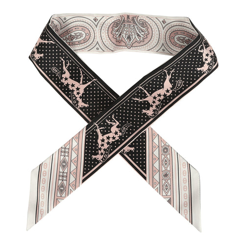 Hermes "Cheval De Coeur Bandana" Black, Blanc and Vieux Rose Multi Silk Twilly Pair