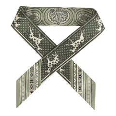 Hermes "Cheval De Coeur Bandana" Loden, Kaki and Creme Multi Silk Twilly Pair