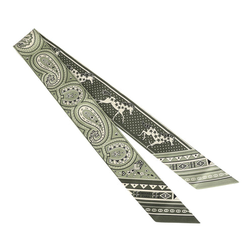 Hermes "Cheval De Coeur Bandana" Loden, Kaki and Creme Multi Silk Twilly Pair