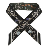 Hermes "C'est La Fete" Kaki Fonce, Blanc and Black Multi Silk Twilly - Thumbnail View 1