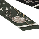 Hermes "C'est La Fete" Kaki Fonce, Blanc and Black Multi Silk Twilly - Thumbnail View 3
