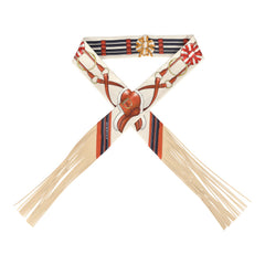 Hermes "Jumping Leather" Crème, Alezan and Anthracite Fringe Silk Twilly