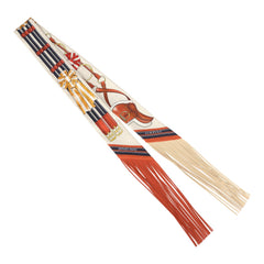 Hermes "Jumping Leather" Crème, Alezan and Anthracite Fringe Silk Twilly