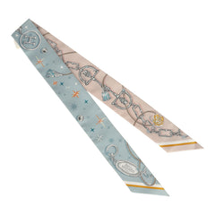Hermes "C'est La Fete" Bleu Glacier, Rose Poudre and Gris Multi Silk Twilly Pair