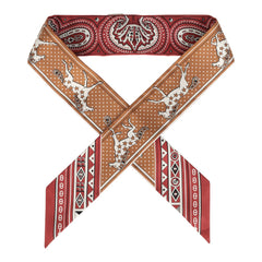 Hermes "Cheval De Coeur Bandana" Caramel, Terre De Sienne and Blanc Multi Silk Twilly Pair