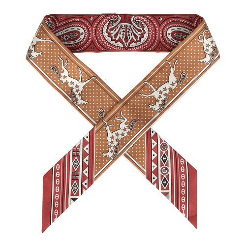 Hermes "Cheval De Coeur Bandana" Caramel, Terre De Sienne and Blanc Multi Silk Twilly Pair