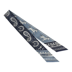 Hermes "Cheval De Coeur Bandana" Blue Jean, Marine and Blanc Multi Silk Twilly Pair