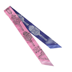 Hermes "Merveilleuses Lantern" Rose Bon Bon, Indigo Multi Silk Twilly Pair