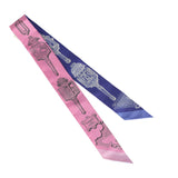 Hermes "Merveilleuses Lantern" Rose Bon Bon, Indigo Multi Silk Twilly Pair - Thumbnail View 2