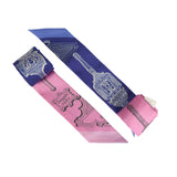 Hermes "Merveilleuses Lantern" Rose Bon Bon, Indigo Multi Silk Twilly Pair - Thumbnail View 4