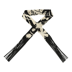Hermes "Bouquet Final" Cream and Black Fringe Silk Twilly