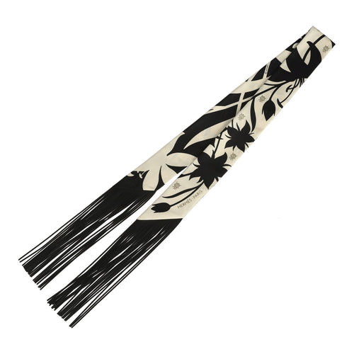 Hermes "Bouquet Final" Cream and Black Fringe Silk Twilly