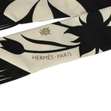 Hermes "Bouquet Final" Cream and Black Fringe Silk Twilly - Thumbnail View 3