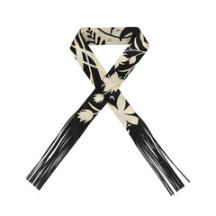 Hermes "Bouquet Final" Cream and Black Fringe Silk Twilly