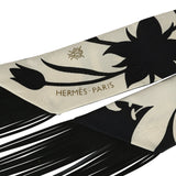 Hermes "Bouquet Final" Cream and Black Fringe Silk Twilly - Thumbnail View 3
