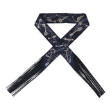 Hermes "Les Cles a Pois" Bleu Marine, Gris Argent and Multicolore Fringe Silk Twilly - Thumbnail View 1