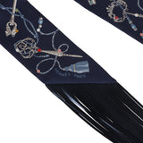 Hermes "Les Cles a Pois" Bleu Marine, Gris Argent and Multicolore Fringe Silk Twilly - Thumbnail View 3