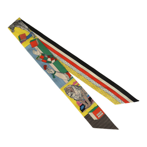 Hermes "Grand Theatre Nouveau" Jaune Vif, Vert and Rouge Multi Silk Twilly Pair