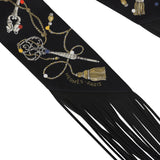Hermes "Les Cles a Pois" Black, Gris Argent and Multicolore Fringe Silk Twilly - Thumbnail View 3