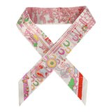 Hermes "Pony Pit Stop" Blanc, Rose and Multi Silk Twilly Pair - Thumbnail View 1
