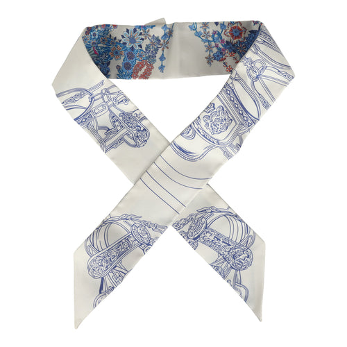 Hermes "Brides de Gala En Fleur" Gris Perle and Bleu Jean Multi Silk Twilly Pair