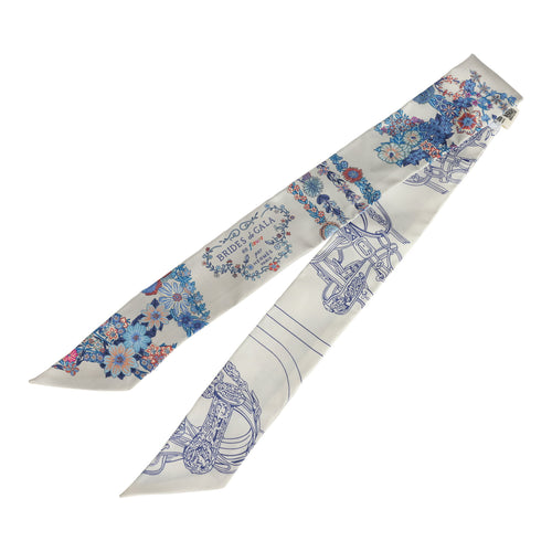 Hermes "Brides de Gala En Fleur" Gris Perle and Bleu Jean Multi Silk Twilly Pair