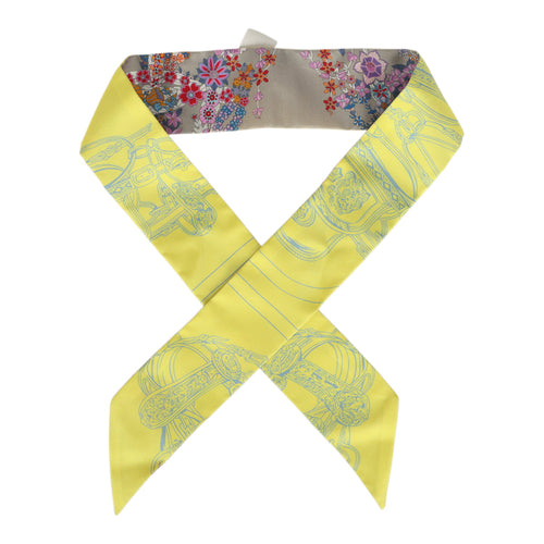 Hermes "Brides De Gala En Fleurs" Mastic, Jaune Vif, Multi Silk Twilly Pair