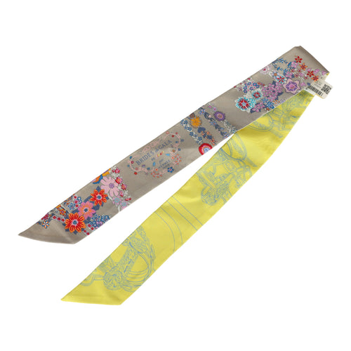 Hermes "Brides De Gala En Fleurs" Mastic, Jaune Vif, Multi Silk Twilly Pair