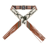 Hermes "Jumping Leather" Crème, Kaki and Beige Dore Fringe Silk Twilly - Thumbnail View 1