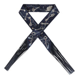 Hermes "Les Cles a Pois" Bleu Marine, Gris Argent and Multicolore Fringe Silk Twilly - Thumbnail View 1