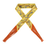 Hermes "Les Cles a Pois" Jaune, Argent and Orange Vif Fringe Silk Twilly - Thumbnail View 1