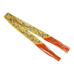 Hermes "Les Cles a Pois" Jaune, Argent and Orange Vif Fringe Silk Twilly