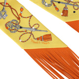 Hermes "Les Cles a Pois" Jaune, Argent and Orange Vif Fringe Silk Twilly - Thumbnail View 3