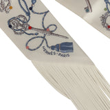 Hermes "Les Cles a Pois" Creme, Gris Perle, Multicolor Fringe Silk Twilly - Thumbnail View 3