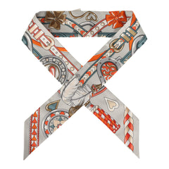 Hermes "Harnais De Coeur" Gris Perle Multi Silk Twilly