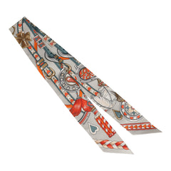 Hermes "Harnais De Coeur" Gris Perle Multi Silk Twilly
