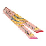 Hermes "Cavalcades" Bleu, Rose Poudre, Jaune D'or Multi Silk Twilly - Thumbnail View 2