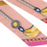 Hermes "Cavalcades" Bleu, Rose Poudre, Jaune D'or Multi Silk Twilly - Thumbnail View 3